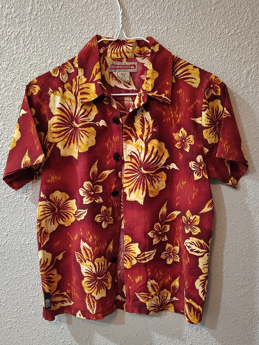 Quiksilver Boys Maroon and Yellow Floral Camp Shirt